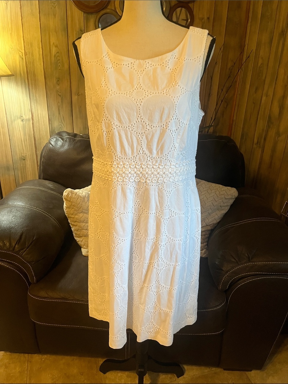 Jessica Howard White Eyelet Sleeveless Mini Dress Bridal Shower Garden Minimalis